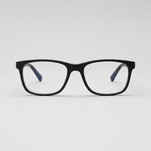 Black rectangle eyeglasses with matte finish, front view