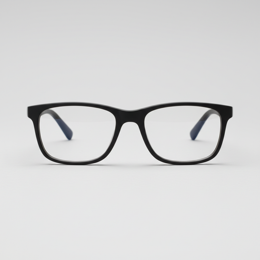 Black rectangle eyeglasses with matte finish, front view