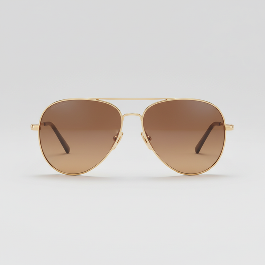Gold frame aviator sunglasses front view