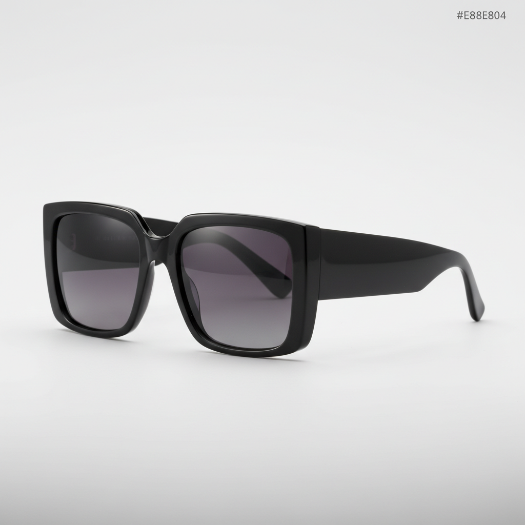 Oversized square sunglasses with bold black frame, left side view