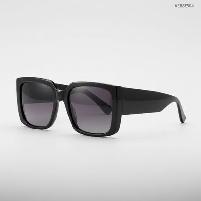 Oversized square sunglasses with bold black frame, left side view